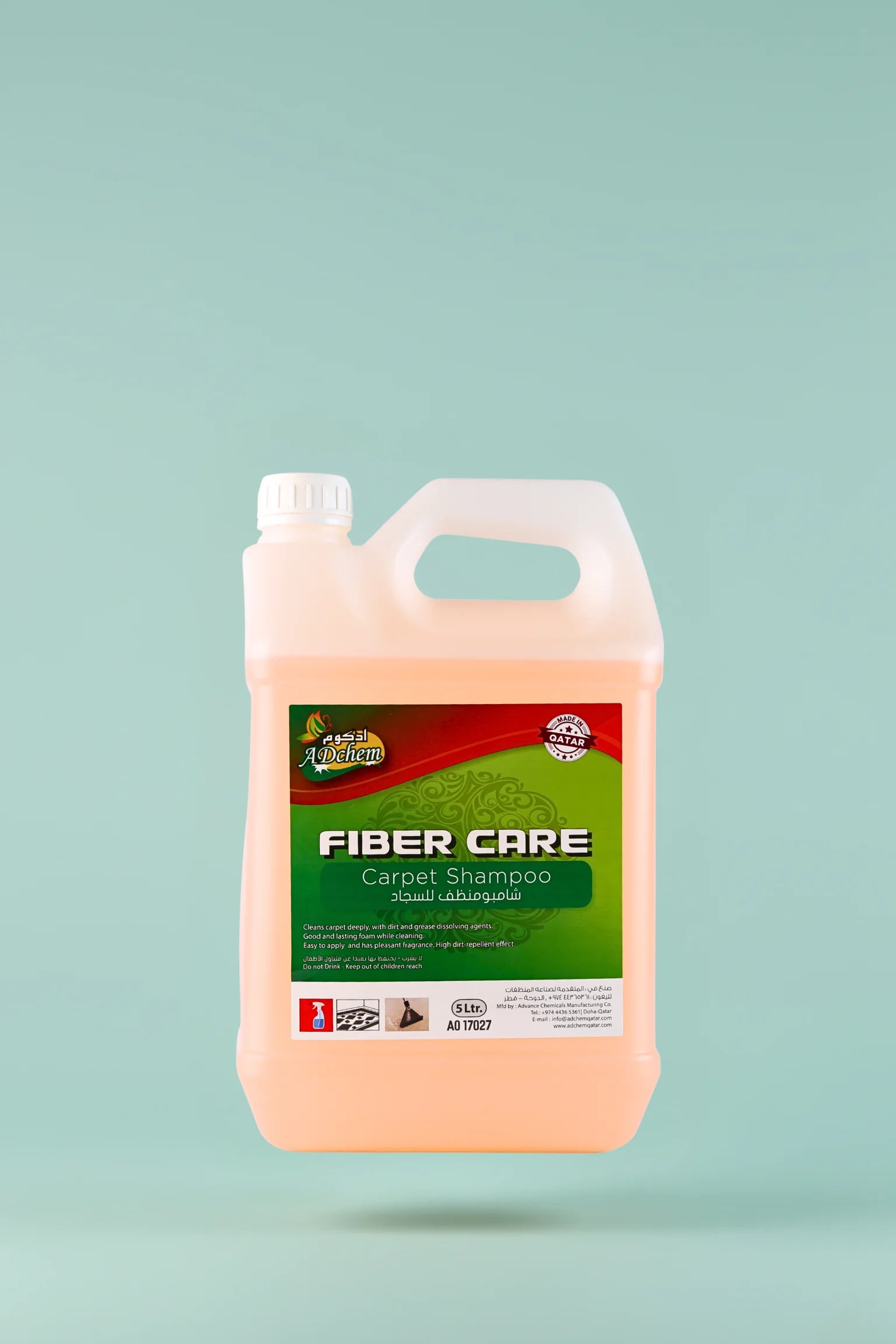 Adchem Fiber Care Carpet Shampoo 5L for deep carpet and upholstery cleaning in Qatar.
