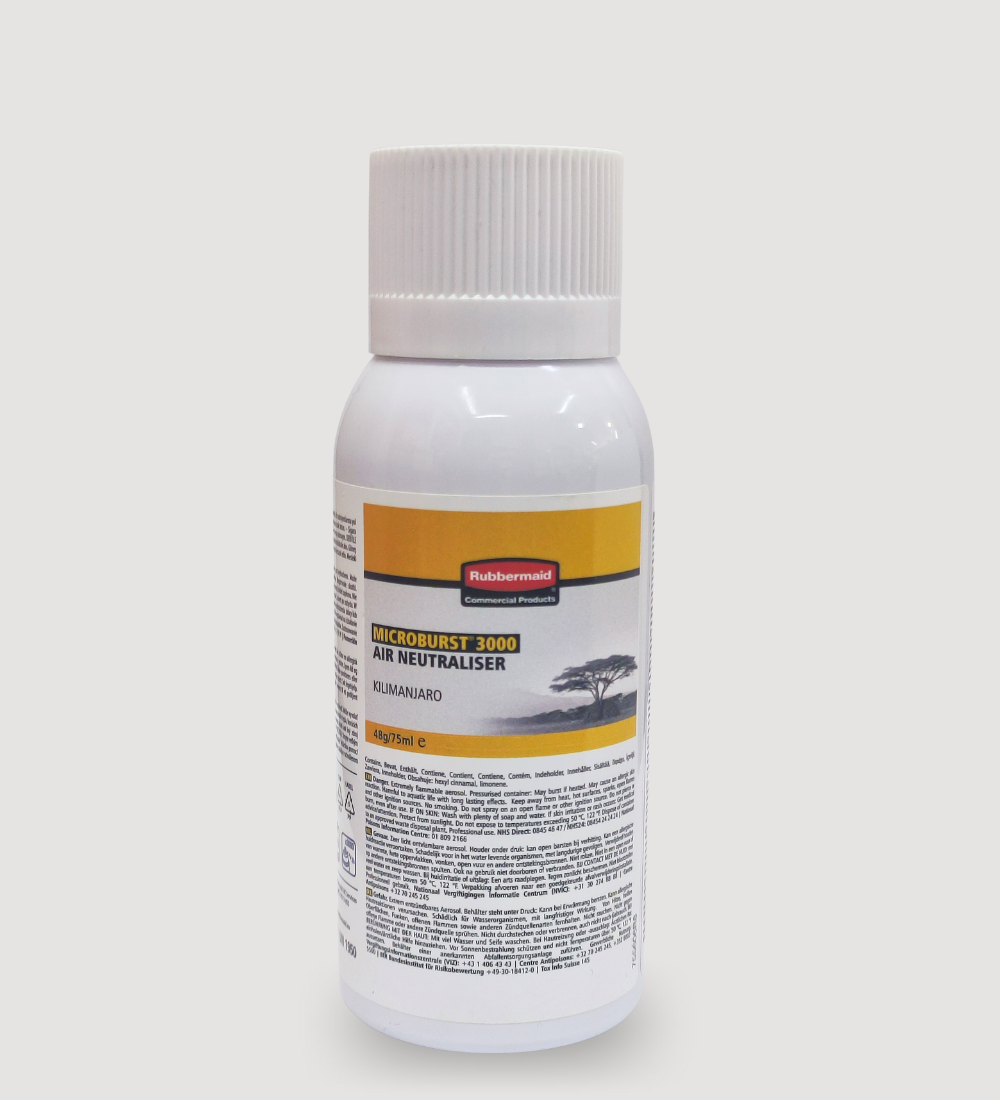 Microburst kilimanjaro spray White bottle with a light gray background