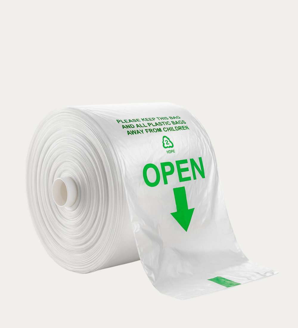 Plastic fruit bags roll, 12 micron, 37x49 cm, 277 pcs per roll, food-safe and tearable for produce in Qatar