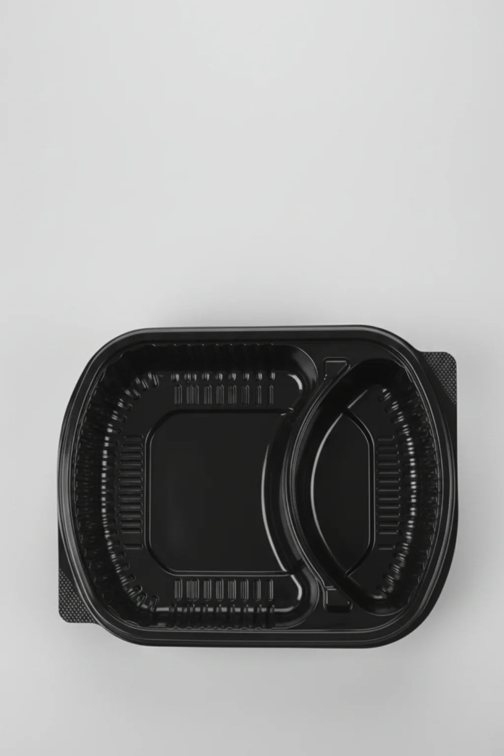2-compartment black food container with lid for restaurants in Qatar