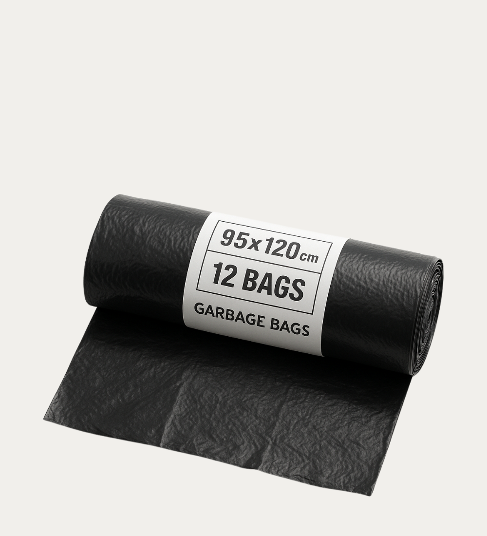 95x120 cm black garbage bag roll – 12 pcs, durable trash bags for Qatar homes and businesses