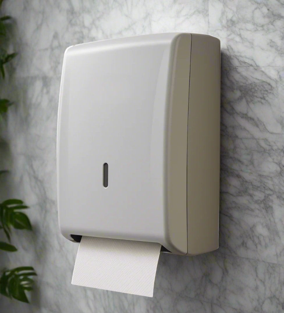 Interfold tissue dispenser white FD303W by Amingo – ideal for clinics, offices, and commercial restrooms in Qatar