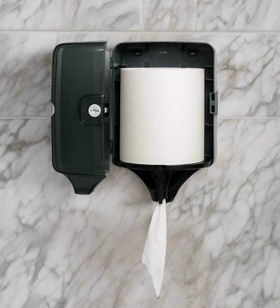 maxi roll in a center pull tissue dispenser