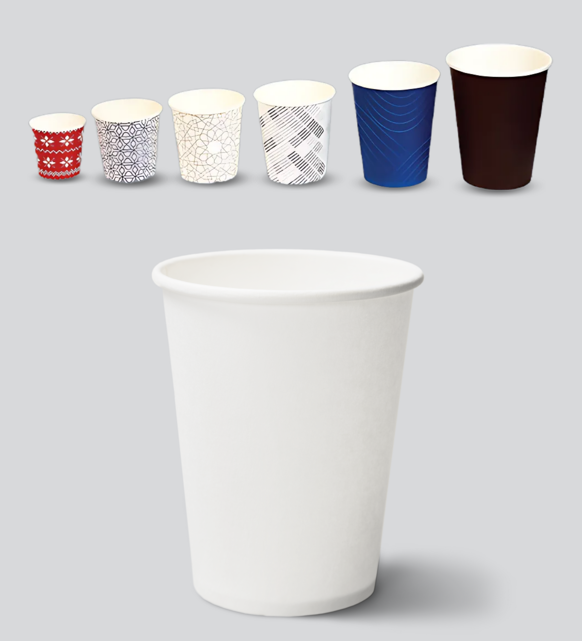Disposable paper cups for serving hot and cold beverages at parties, events and cafeteria
