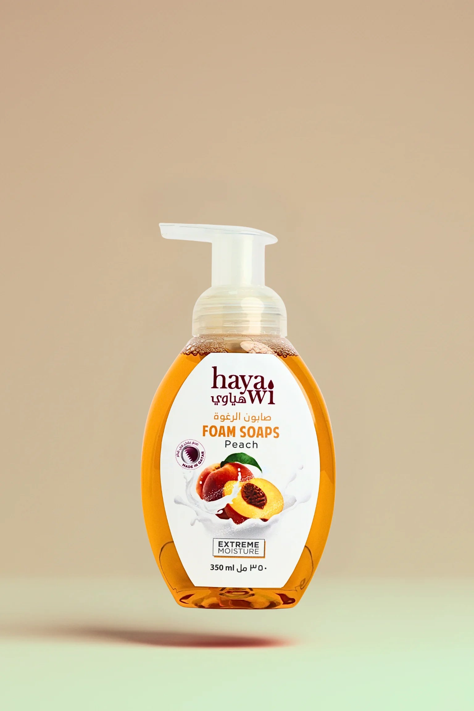 Hayawi Foam Soap Peach 350ml moisturizing foaming hand soap for daily hygiene in Qatar.