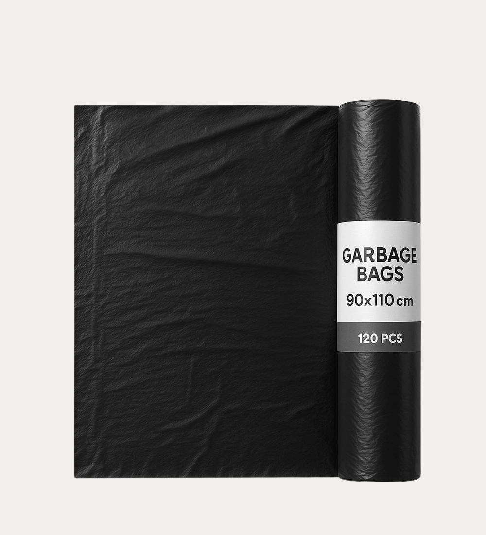 Bulk 90x110 cm heavy-duty garbage bags – 120 pcs in 6 packets for commercial and household use in Qatar