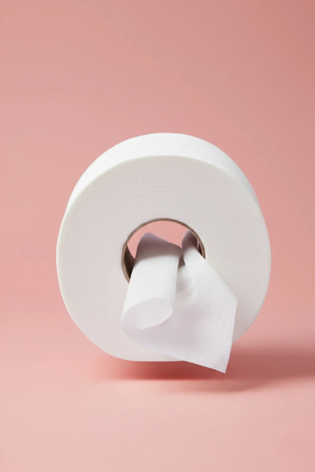 Roll of toilet paper on a pink background