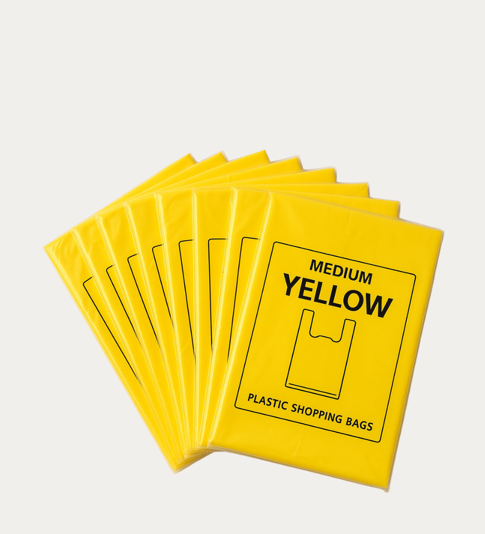 300 medium LD yellow plastic bags (10 packets x 2kg) for supermarkets and retail use in Qatar