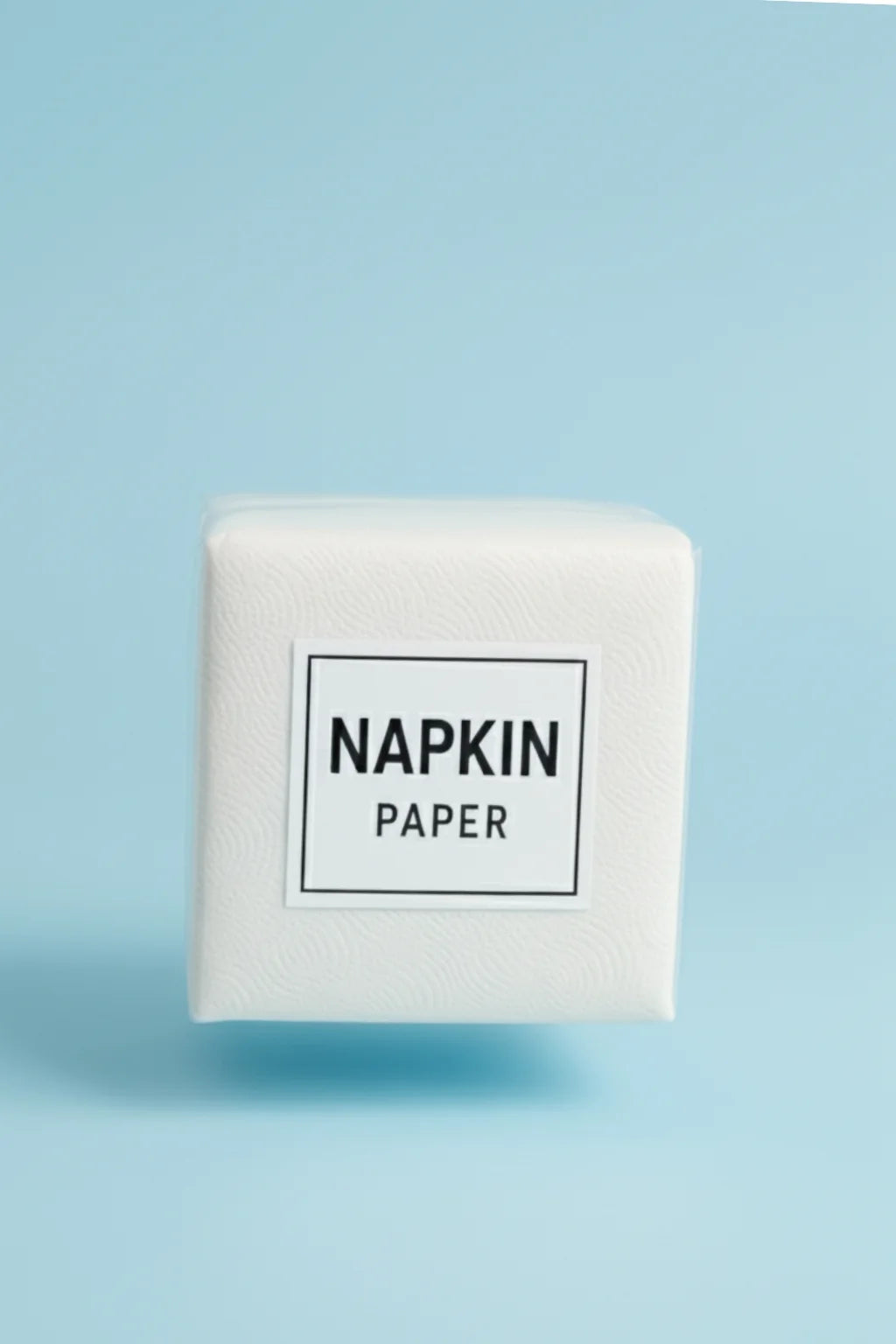 Box of napkin paper with 'Napkin Paper' label on a light blue background